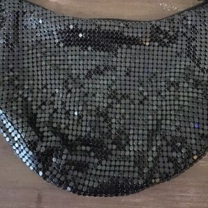 Glossy Black Crescent Hobo Enamel Metal Mesh